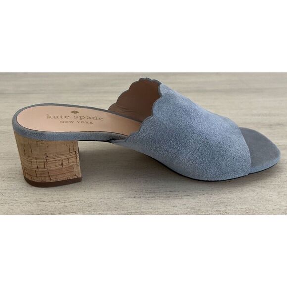 Kate Spade Blythe Mule Sandals Sz 6.5 Blue Suede Designer Minimalist Resort Chic - Picture 6 of 16